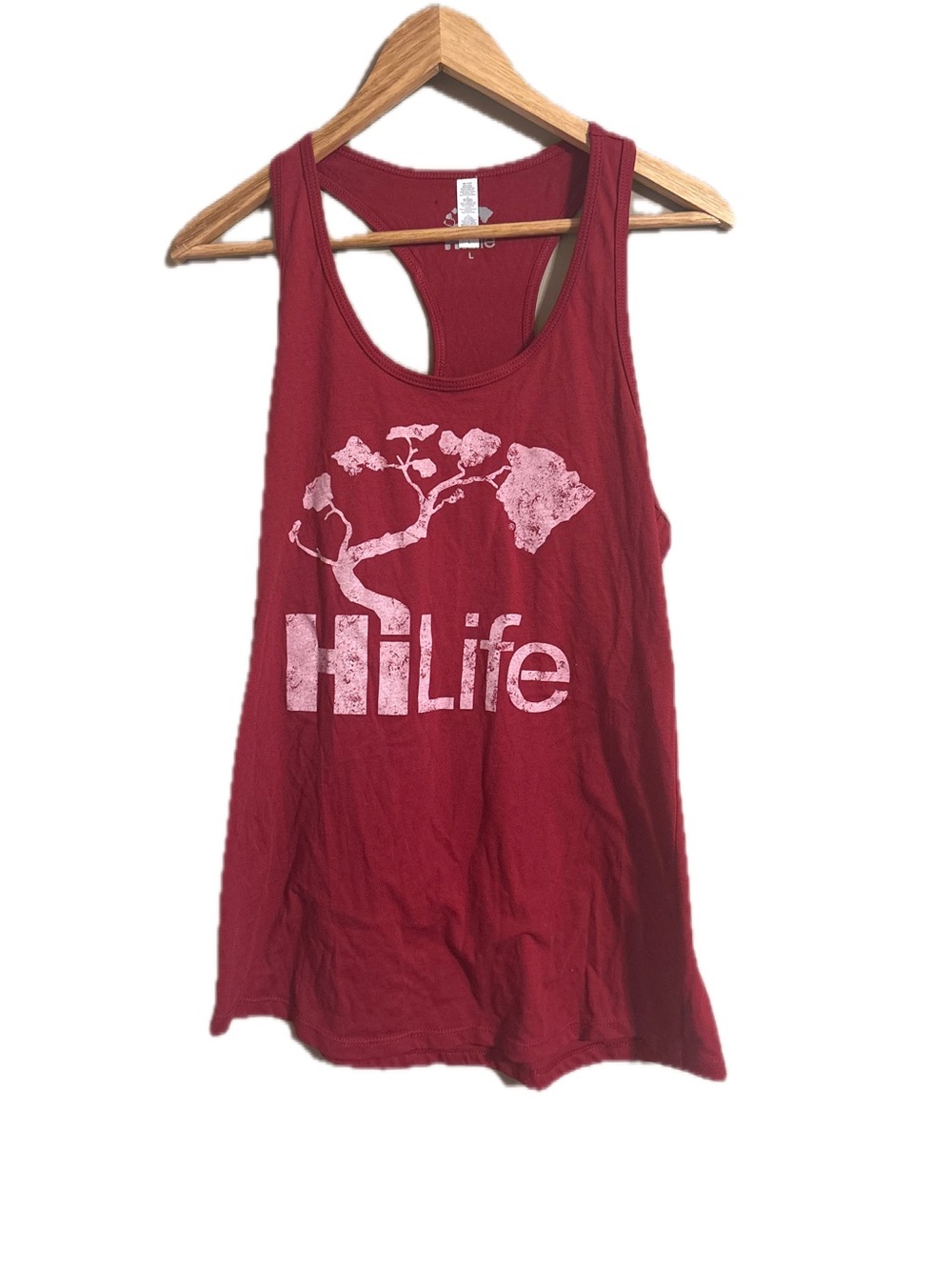 NWOT HiLife “Hawaii Life” Womens Magenta/Pink Racerback Tank Top Sz L 17” across